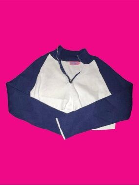 Edikted White and Navy Zip-Front Cropped Top